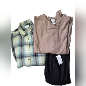 J.Jill LOT 3 Pieces Women Size Large NWT Button Up Brown, Black, Green Plaid